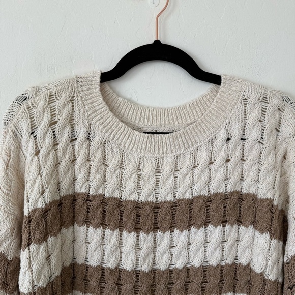 Anthropologie Pilcro Long Line Stitch Sweater Brown & White Striped Loose Knit - Picture 4 of 10